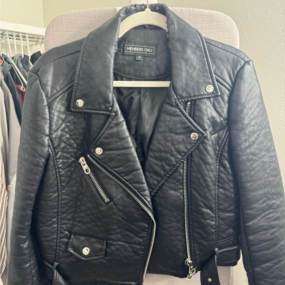 Members Only Quilted Black Leather Jacket